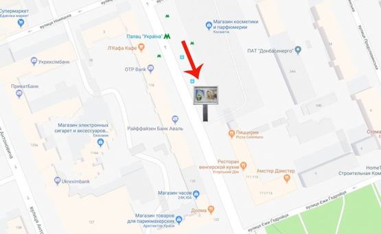 Схема рекламної площини за адресою вул.В Васильківська 111-113/ст.метро Палац "Україна"-пл.Либидська (В) СКРОЛЕР