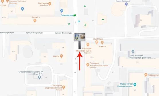 Схема рекламной плоскости по адресу вул.В Васильківська,57/3 / ст.метро "Олімпійська", на пл.Льва Толстого (А3) СКРОЛЕР