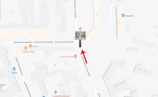 Схема рекламної площини за адресою вул.В Тютюнника (А Барбюса)/вул.Федорова (А1)/на вул Ділова,вул.В Васильківська СКРОЛЕР