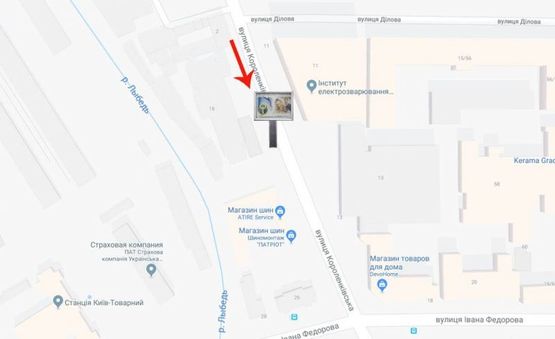 Схема рекламної площини за адресою вул.Короленківська,18 /інститут ім.Патона/на Федорова,Либідську пл (А5) СКРОЛЕР