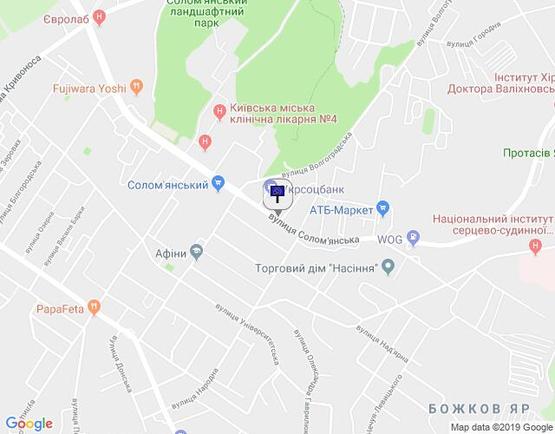 Схема рекламной плоскости по адресу Соломянська 25/Приват банк/напр.на Соломянську пл.,Воздухофлотський пр-т (А5) СКРОЛЕР