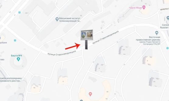 Схема рекламної площини за адресою вул Старонаводницька,6/ жк "Царський", напр.на міст Патона,Набережне шосе (А6) СКРОЛЕР