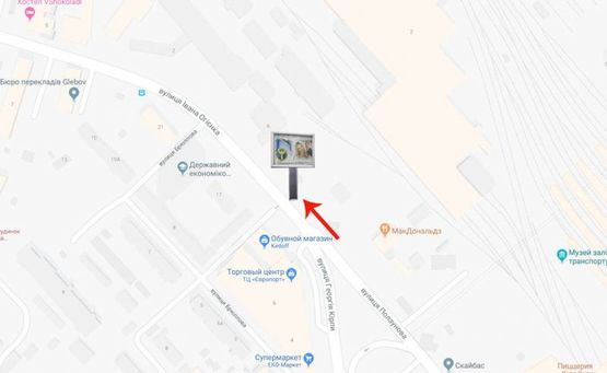 Схема рекламной плоскости по адресу вул.Ползунова (Лукашевича),15/трц "Європорт"-на Воздухофлотський пр-т (А4) СКРОЛЕР