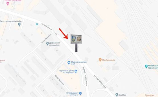 Схема рекламной плоскости по адресу вул.Ползунова (Лукашевича),15/трц "Європорт"-на Урицького,пл.П.Кривоноса (В) СКРОЛЕР