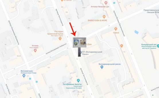 Схема рекламной плоскости по адресу вул.Антоновича 122 /Володимирський ринок-на Либидську пл (А4) СКРОЛЕР