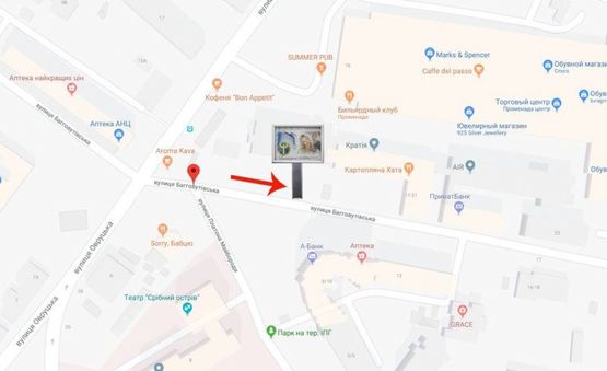 Схема рекламной плоскости по адресу Багговутівська 17/Билла,трц Променада-на Подол (В) СКРОЛЕР