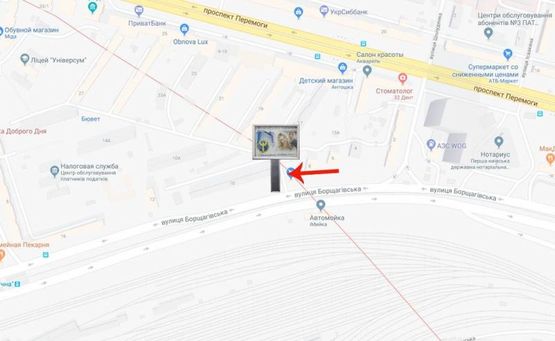 Схема рекламной плоскости по адресу вул.Борщагівська 10/по лінії швидкістного трамвая-на Індустріальний міст (А1) СКРОЛЕР