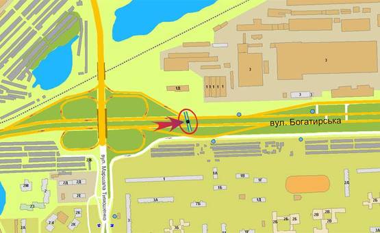 Схема рекламної площини за адресою Богатирська 1 /з-д Оболонь - на Вишгород (розподілювач) (А5) СКРОЛЛЕР