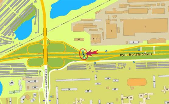 Схема рекламной плоскости по адресу Богатирська 1 /з-д Оболонь - на Петрівку,пр-т С Бандери (розподілювач) (А4) СКРОЛЛЕР