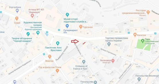 Схема рекламной плоскости по адресу ул.Стретенская 17(Львовская площадь) в направлении по Сечевых Стрельцов к Большой Житомирской