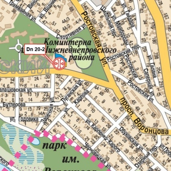 Схема рекламной плоскости по адресу Мануйловский просп. (Воронцова просп.), напротив дома №32, (Роддом №9, Приемная Амур-Нижнеднепровского района, Стадион Коминтерна), в направл. просп. Газеты "Правда"