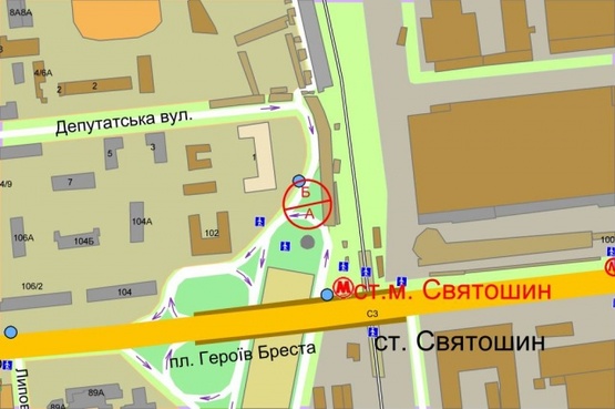 Схема рекламної площини за адресою Героев Бреста площадь,  Метро"Святошино" возле рынка