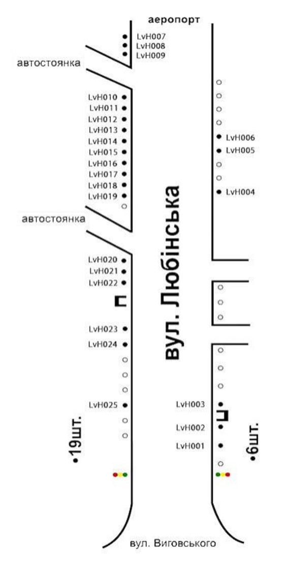 Схема рекламной плоскости по адресу вул. Любінська (ліва сторона) - від Аеропорту до вул. Виговського