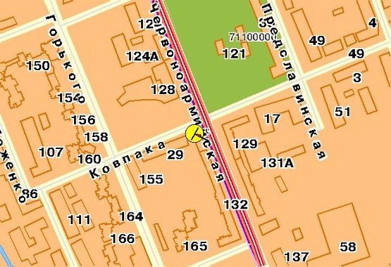 Схема рекламной плоскости по адресу Б.Васильковская ул.130, возле ул.Ковпака, со стороны ул.Красноармейской, в центр