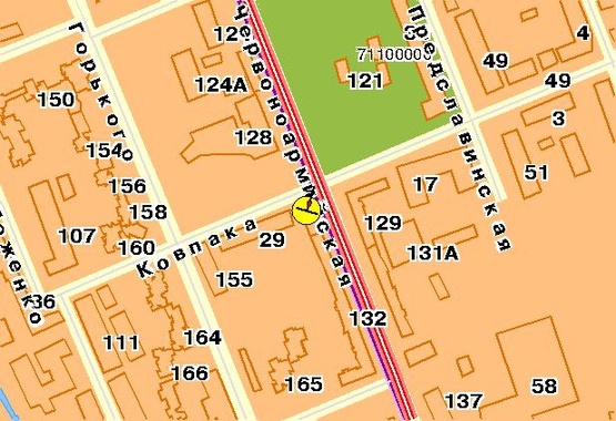 Схема рекламной плоскости по адресу Б.Васильковская ул.130, возле ул.Ковпака, со стороны ул.Красноармейской, из центра