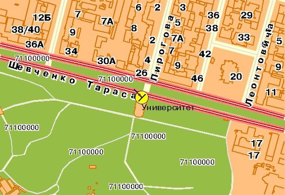 Схема рекламной плоскости по адресу Шевченка Тараса бульв., возле ст.м.Университет, со стороны бульв.Т.Шевченка, в центр