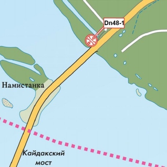 Схема рекламной плоскости по адресу Донецкое шоссе (перед Кайдакским мостом), в сторону центра города