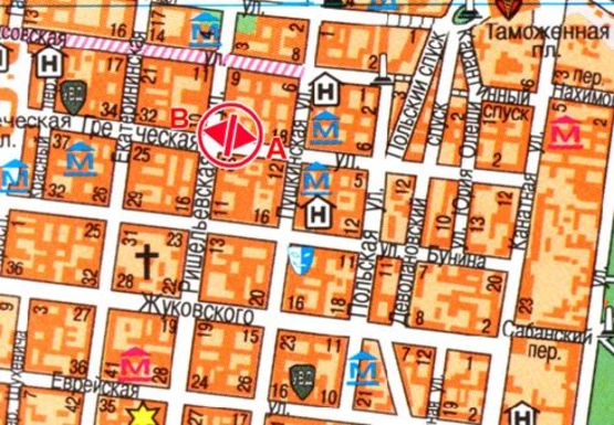 Схема рекламной плоскости по адресу Греческая ул., 24 - Ришельевская ул. (Манго)