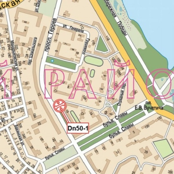 Схема рекламної площини за адресою Героев просп., возле дома №19, (Поликлиника №2, ПриватБанк, УкрПром Банк, Надра банк, Правекс Банк), в направл. пл. Победы