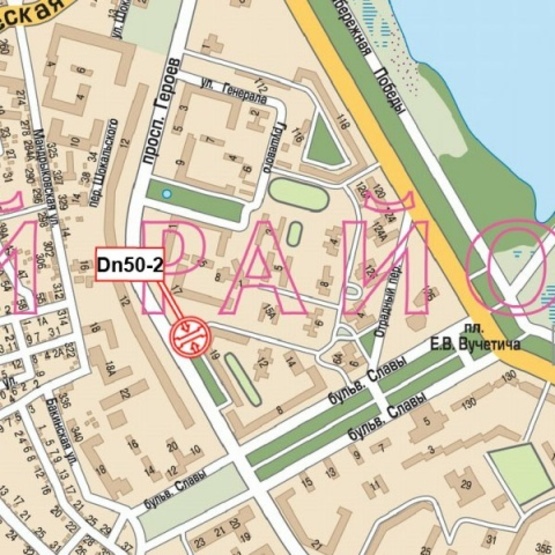 Схема рекламной плоскости по адресу Героев просп., возле дома №19, (Поликлиника №2, ПриватБанк, УкрПром Банк, Надра банк, Правекс Банк), в направл. бул. Славы