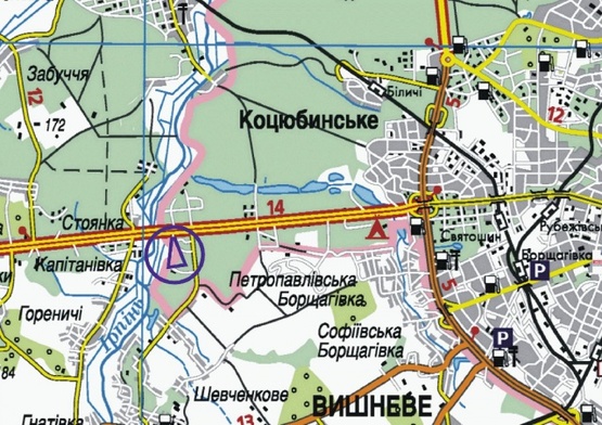 Схема рекламной плоскости по адресу Въезд в Киев, со стороны Житомира, возле н.п.Мрия, от котеджных городков