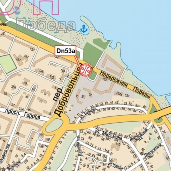 Схема рекламної площини за адресою Набережная Победы ул., - Добровольцев ул. (АЗС "Юкон", спорт-бар "Beer winner"), в направл. Южного моста