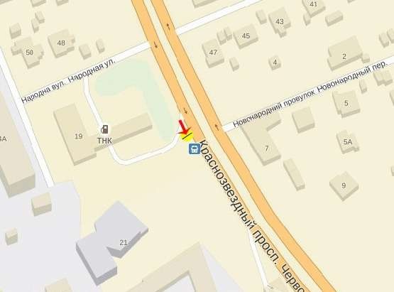 Схема рекламної площини за адресою Краснозвездный пр-т, возле пер.Новонародного, рядом заправка ТНК
