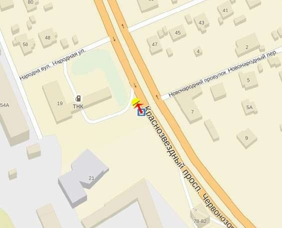 Схема рекламної площини за адресою Краснозвездный пр-т, возле пер.Новонародного, рядом заправка ТНК