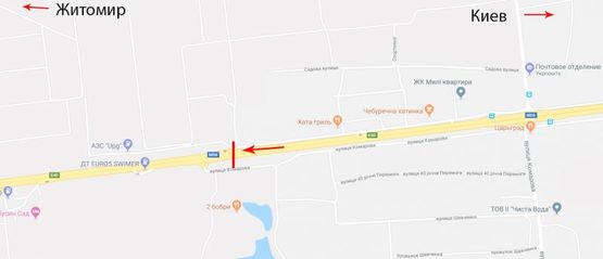Схема рекламной плоскости по адресу Выезд из Киева, в сторону Житомира, возле поворота на Милу, к котедж.городку Мила Петрушки