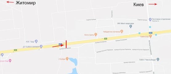 Схема рекламной плоскости по адресу Выезд из Киева, в сторону Житомира, возле поворота на Милу, к котедж.городку Мила Петрушки