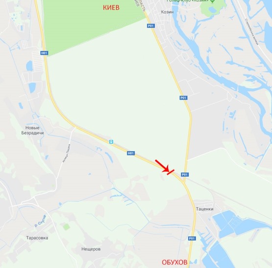 Схема рекламной плоскости по адресу Выезд из Киева, в сторону Знаменки, 400м от поворота на Козин, от котедж.городка Романово