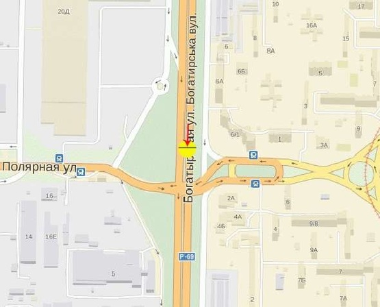 Схема рекламної площини за адресою Богатырская ул., возле ул.Полярная, со стороны Вышгорода, в Киев
