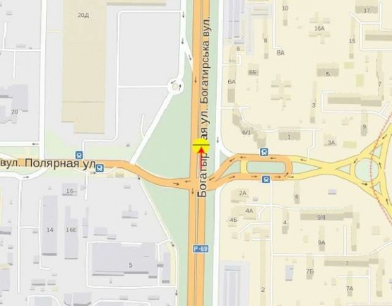 Схема рекламної площини за адресою Богатырская ул., возле ул.Полярная, в сторону Вышгорода, из Киева