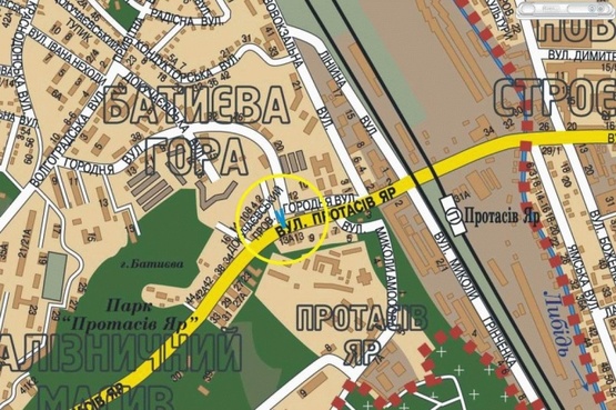 Схема рекламної площини за адресою Протасов Яр ул. 2, к Соломенской пл., из центра