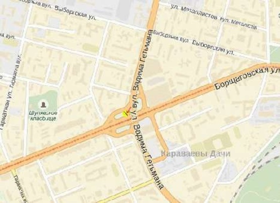 Схема рекламной плоскости по адресу Борщаговская ул., развилка с ул.Индустриальной, от ст.м.Шулявка, из центра