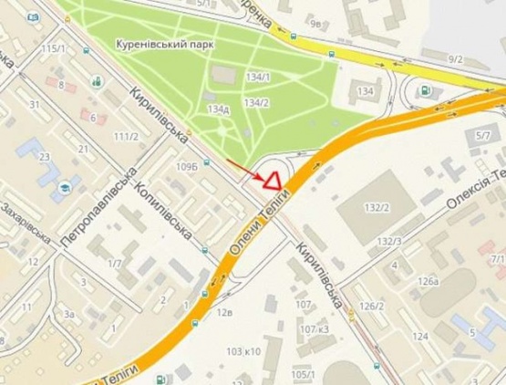 Схема рекламної площини за адресою Фрунзе ул., возле ул.Телиги Елены, Куреневского парка, со стороны ул.Фрунзе
