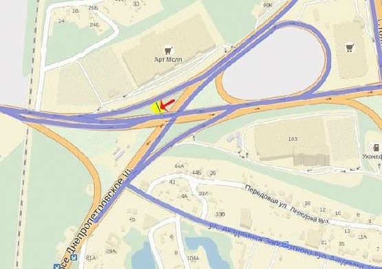 Схема рекламної площини за адресою Заболотного ул., возле Столичного шоссе 1, транспортная развязка, к Одесской пл.