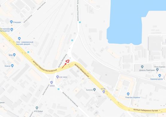 Схема рекламной плоскости по адресу Межигорская ул.89, перекресток с ул.Заводской