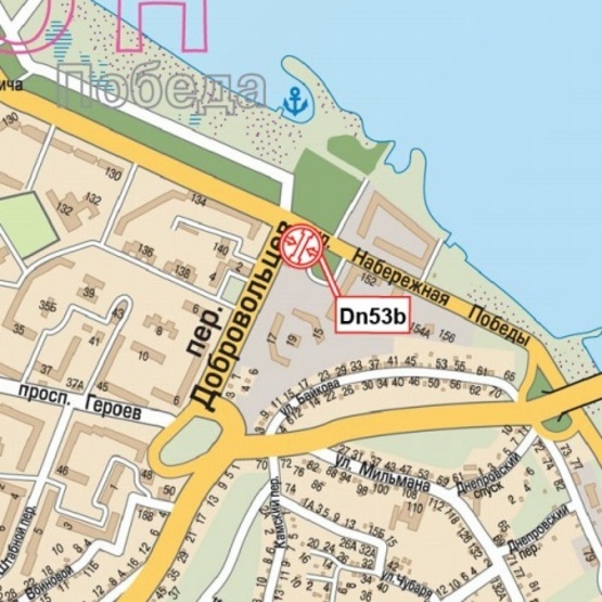 Схема рекламной плоскости по адресу Набережная Победы ул., - Добровольцев ул. (АЗС "Юкон", спорт-бар "Beer winner"), в направл. бул. Славы