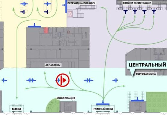 Схема рекламної площини за адресою Центральный холл, 1 этаж (Терминал А)