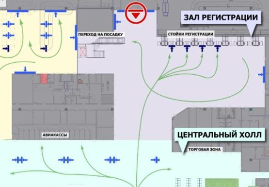 Схема рекламної площини за адресою Центральный холл, 1 этаж (Терминал А)