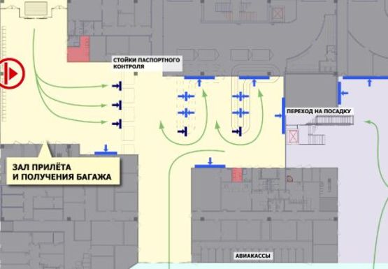 Схема рекламной плоскости по адресу Зал прилета, 1 этаж (Терминал А)