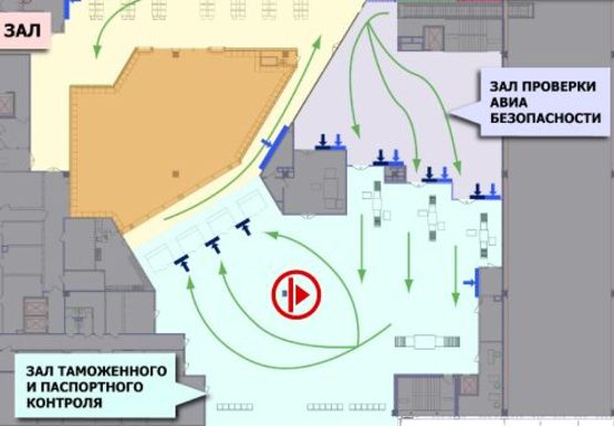 Схема рекламной плоскости по адресу Зал таможенного и паспартного контроля, 2 этаж (Терминал А)