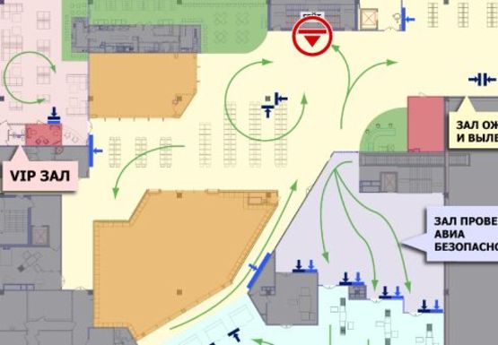 Схема рекламної площини за адресою Зал ожидания вылетов, 2 этаж  (Терминал А)