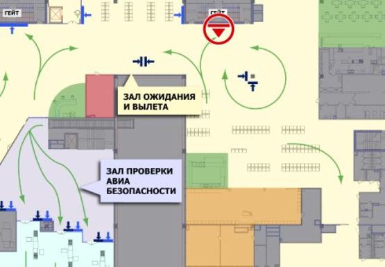 Схема рекламной плоскости по адресу Зал ожидания вылетов, 2 этаж  (Терминал А)