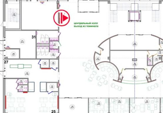 Схема рекламной плоскости по адресу Центральный холл, 1 этаж  (Терминал B)