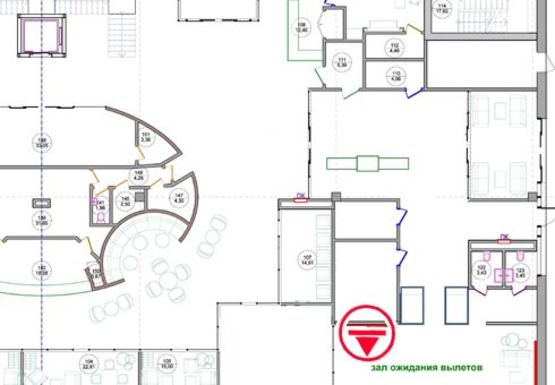Схема рекламной плоскости по адресу Зал ожидания вылетов, 1 этаж (Терминал B)
