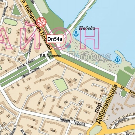 Схема рекламной плоскости по адресу Набережная Победы ул., напротив дома №124, кинотеатр "Салют", Сервис-центр LG), в сторону пл. Победы