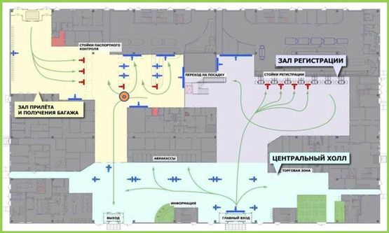 Схема рекламної площини за адресою Центральный холл, 1 этаж (Терминал А)