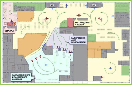 Схема рекламной плоскости по адресу Бизнес-зал международных перелетов, 2 этаж (Терминал А)